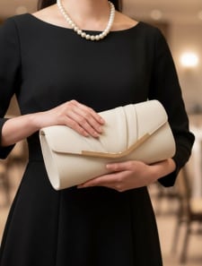 マットフェイクレザーＶメタルタッククラッチバッグ