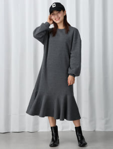 【サイズ展開あり】裏起毛ソフトスウェットマーメイドワンピース《低身長・高身長向け》