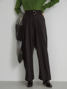 ベルト付きタックワイドパンツ