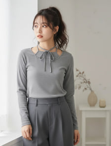 チョーカー風リブトップス