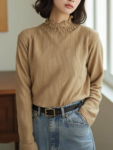 ジャカードハイネックトップス