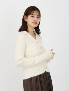 ミニフェザー衿付ニットカーディガン
