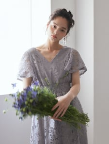 総レースロングワンピース