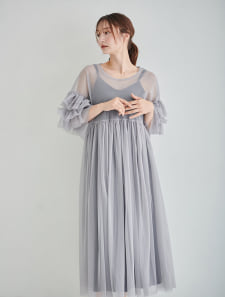 チュールフリルスリーブワンピース