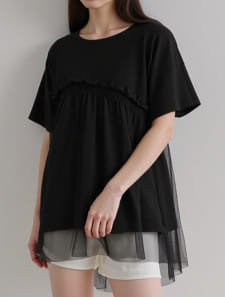 アシンメトリーチュールフリルカットソー