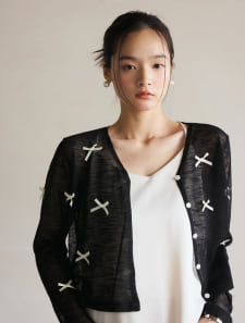 リボン付シアーカーディガン