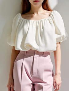 スクエアネックバックリボンシフォンブラウス