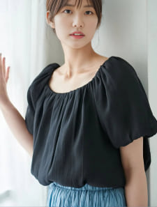 スクエアネックバックリボンシフォンブラウス