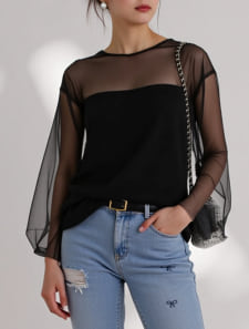 チュールツイストバルーンブラウス