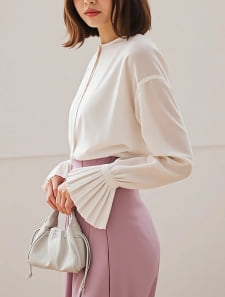 袖プリーツデザインブラウス