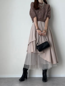 【harukaセレクト】【U150サイズあり】チュールレイヤードイレヘムスカート