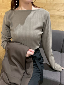 ボートネックリブニットソートップス