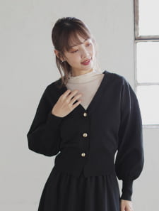 【harukaセレクト】ゴールドボタンVネックニットカーディガン