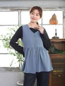 【サイズ展開あり】Vネックペプラムベスト