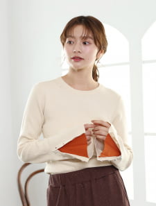 配色フレアスリーブニット