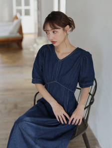 ウエストタックデニムワンピース