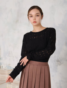 起毛レースクルーネックトップス