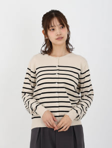 【ウォッシャブル】【M・Lサイズあり】クルーネックボーダーカーディガン