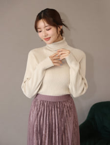 【ウォッシャブル】【M・Lサイズあり】シンプルリブタートルニット