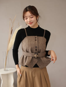 【3点セット】ベルト/ニット付ビスチェ(取外可)