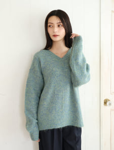 アルパカタッチVネックミックスニット