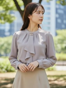 【あったか起毛裏地付き】パールボウタイブラウス