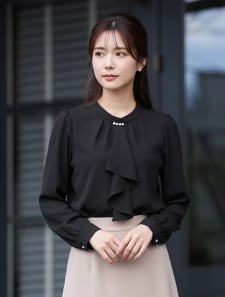 【あったか起毛裏地付き】パールボウタイブラウス