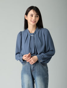 【あったか起毛裏地付き】パールボウタイブラウス