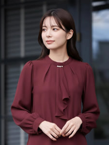 【あったか起毛裏地付き】パールボウタイブラウス