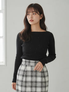 ラインストーンニットプルオーバー