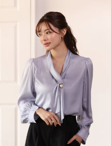 パールボウタイVネックブラウス