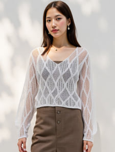 ダイヤ透かし編みニット