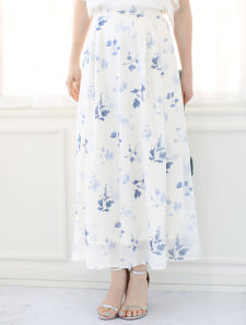 【セットアップ対応】シフォン花柄フレアロングスカート