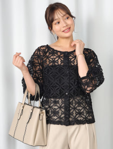 パフスリーブレースカーディガン