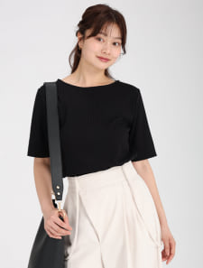 【汗ジミ防止】ボートネックリブプルオーバー