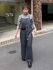 【とらまめセレクト】ウエスト切替タックオールインワン