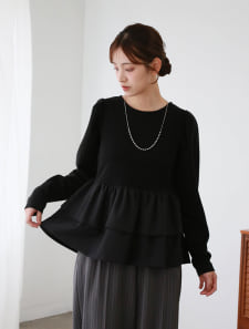 【とらまめセレクト】タックスリーブペプラムドッキングカットソー