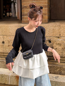【とらまめセレクト】タックスリーブペプラムドッキングカットソー