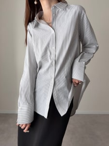 【cestmignon_mauセレクト】 バック2wayロングカフスストライプシャツ