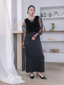 【3点SET】シアートップス×キャミワンピース×チュールビスチェ