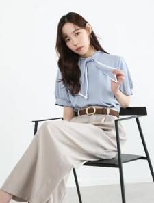 配色パイピングリボンブラウス見えカットソー