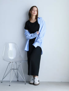 カップ付きリブワンピース