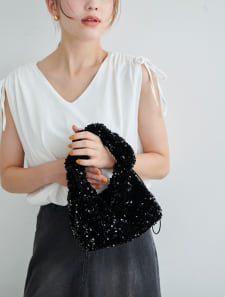 スパンコールギャザーハンドルバッグ