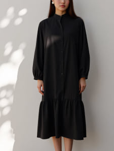 バントカラーギャザーワンピース