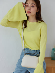 袖フレアシアーニットプルオーバー