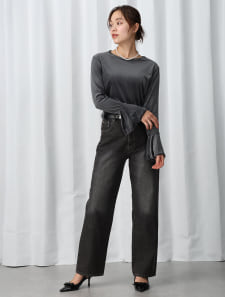 ローライズワイドストレートデニムパンツ