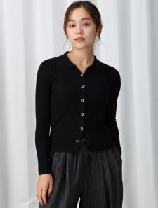 デザインボタンリブカーディガン