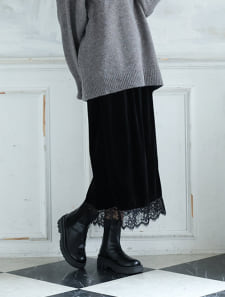 ベロア調裾レーススカート