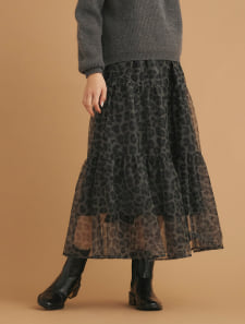 チュールプリントレオパードスカート