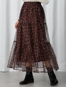 チュールプリントレオパードスカート